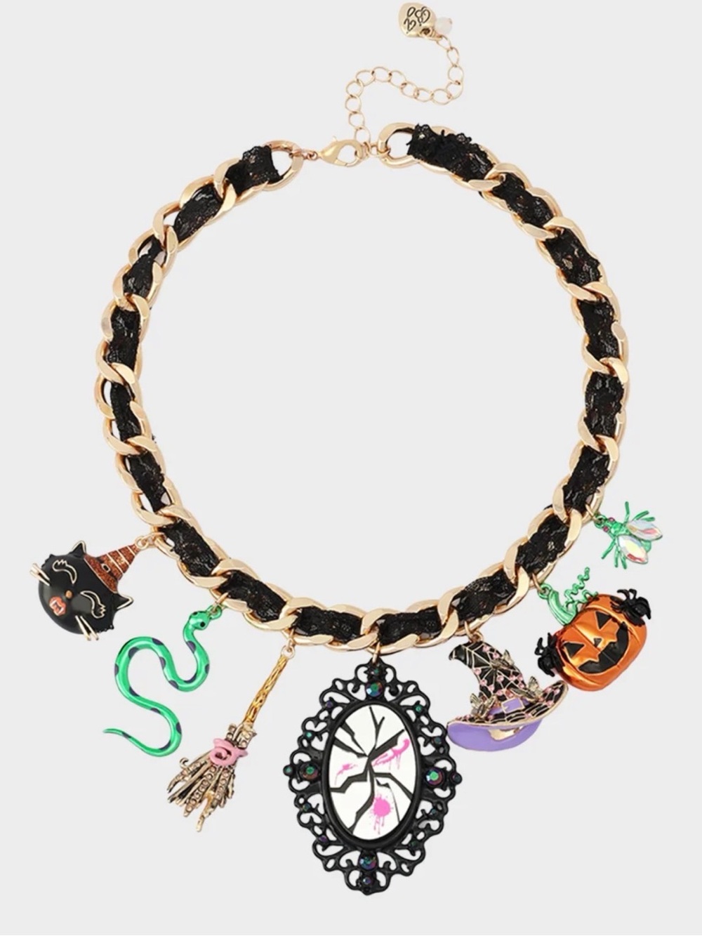 Betsey Johnson Halloween Collar Statement lace necklace Witch Broom Spider Cat - Picture 12 of 16